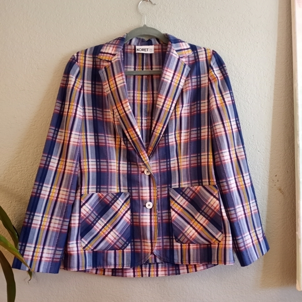 Vintage Koret 80s Preppy Madras Plaid Ladies Union Usa Made Blazer S